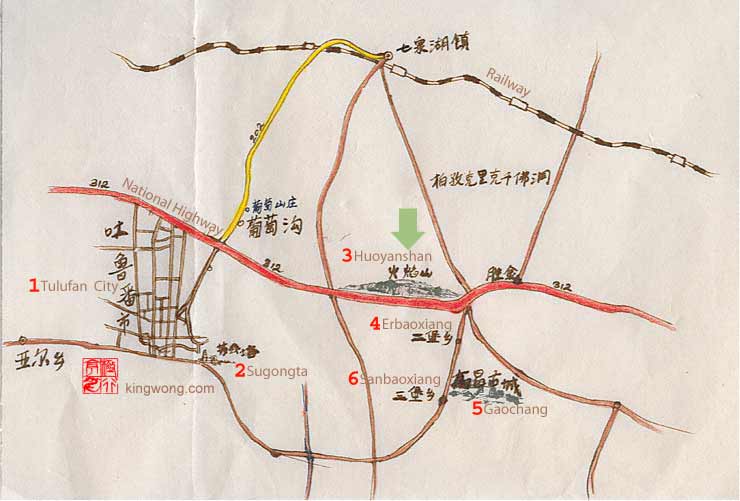 location map of Huoyanshan (Flaming Mountains)