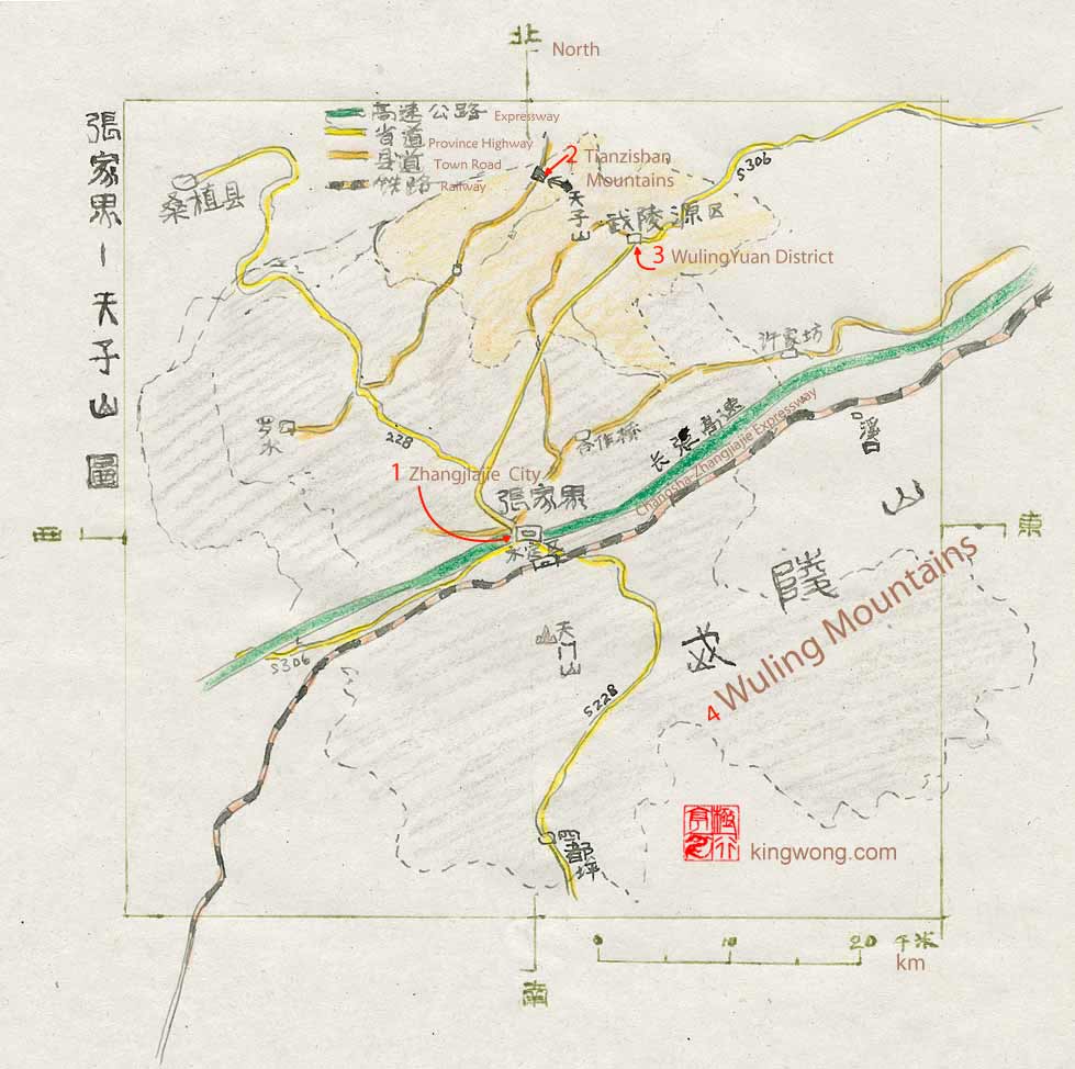 żҽ磬ɽͼ road map of Zhangjiajie and Tianzishan Mountains